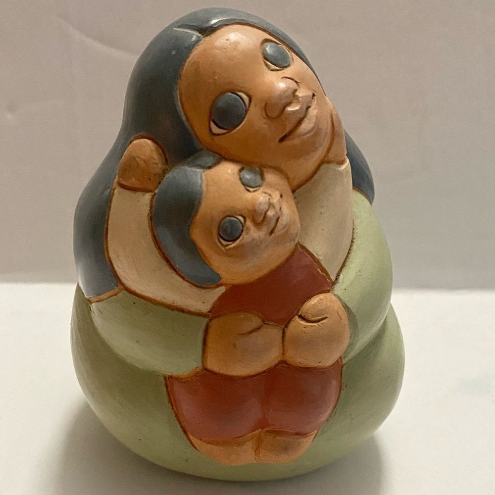 Ceramic Signed Art Figurine 4.25" Woman & Child
